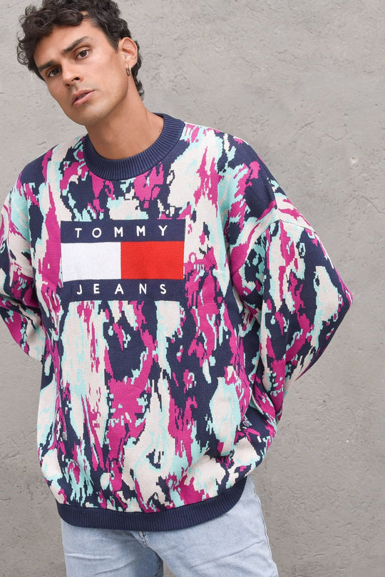 TJM Tommy Flag Camo Sweater-Camo Print