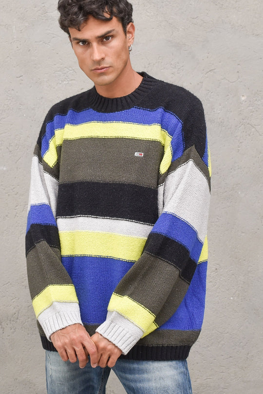 TJM Stripe Fashion Sweater-Black/Multi