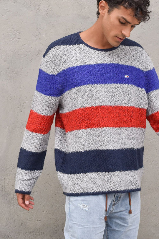 TJM Plush Stripe Sweater-Lt Grey Htr/Multi