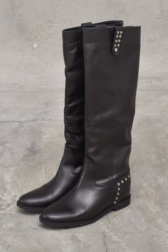 Stivale in Pelle Con Zeppa Interna - Nero