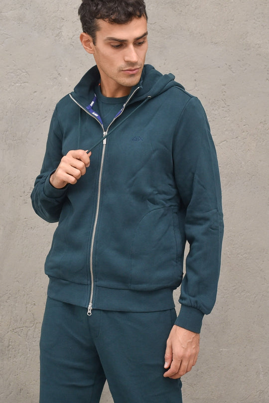 Felpa Hood Zip Cotton - Verde Smeraldo
