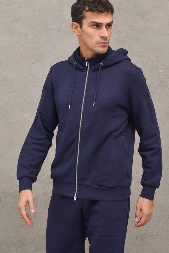 Felpa Hood Zip Cotton - Navy Blue