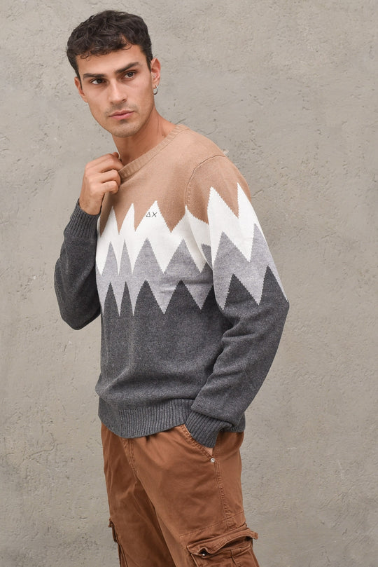 Pullover Round Zig-Zag Stripes - Grigio Scuro