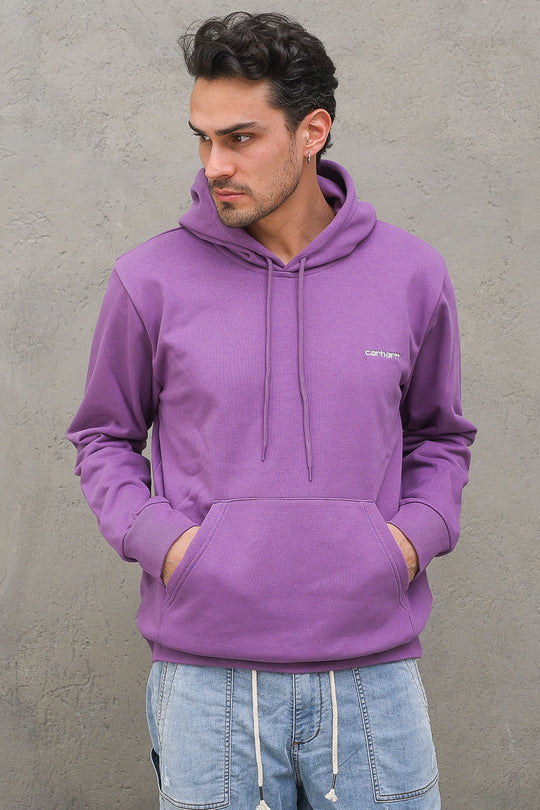 Hooded Script Embroidery Sweat - Aster White