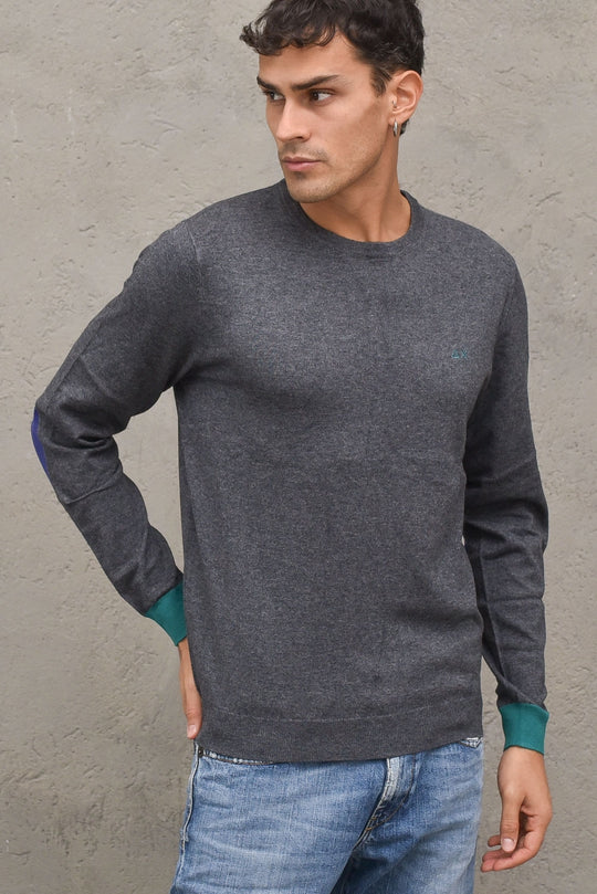Pullover Round Elbow Contrast - Grigio Scuro