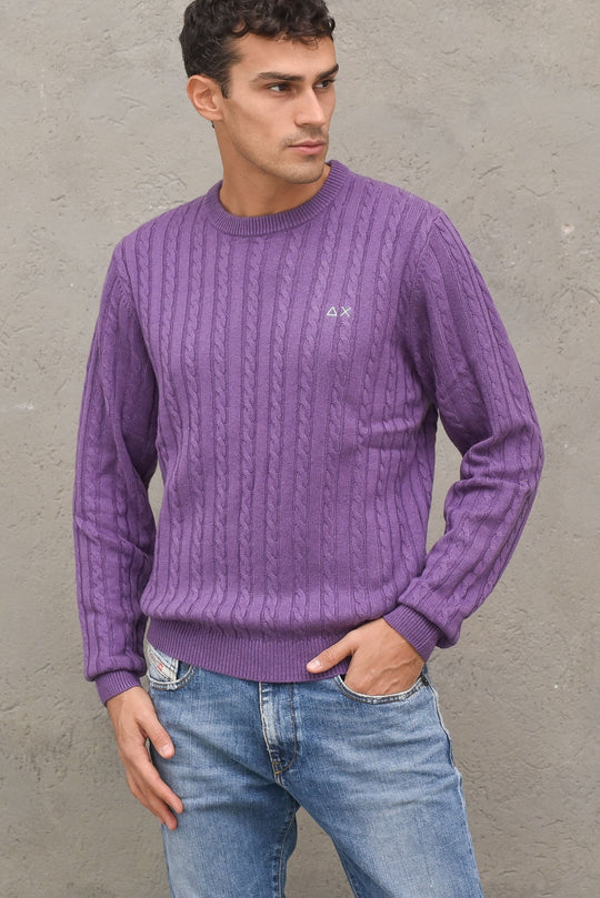 Pullover Round Neck Cable - Lampone
