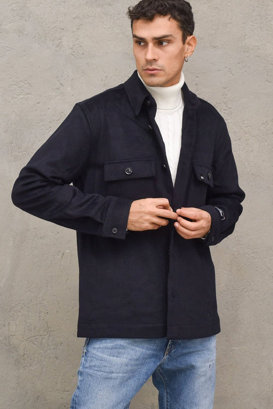 Giacca Overshirt With Pocket On Chest - Navy Blue