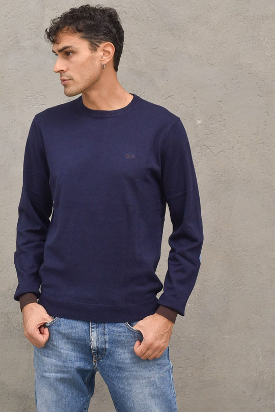 Pullover Round Elbow Contrast - Navy Blue