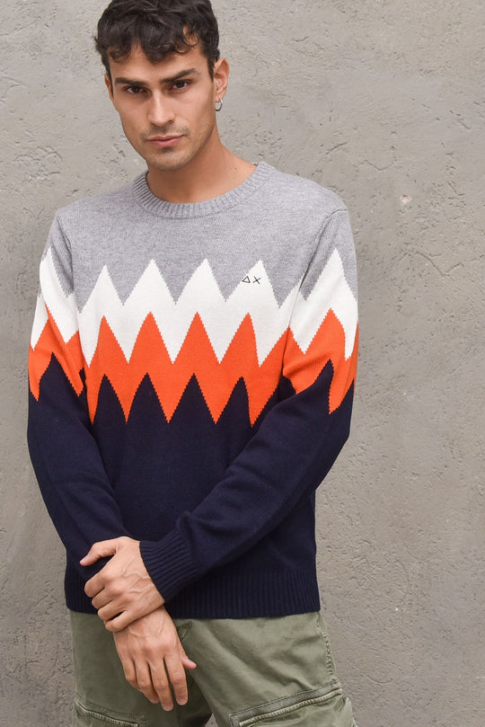 Pullover Round Zig-Zag Strippes - Navy Blue
