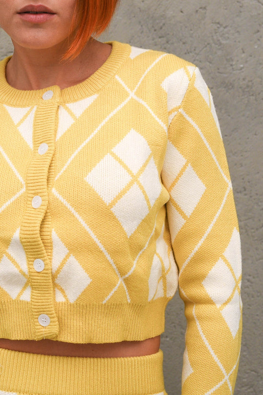 Ladies Cardigan - Yellow Cream