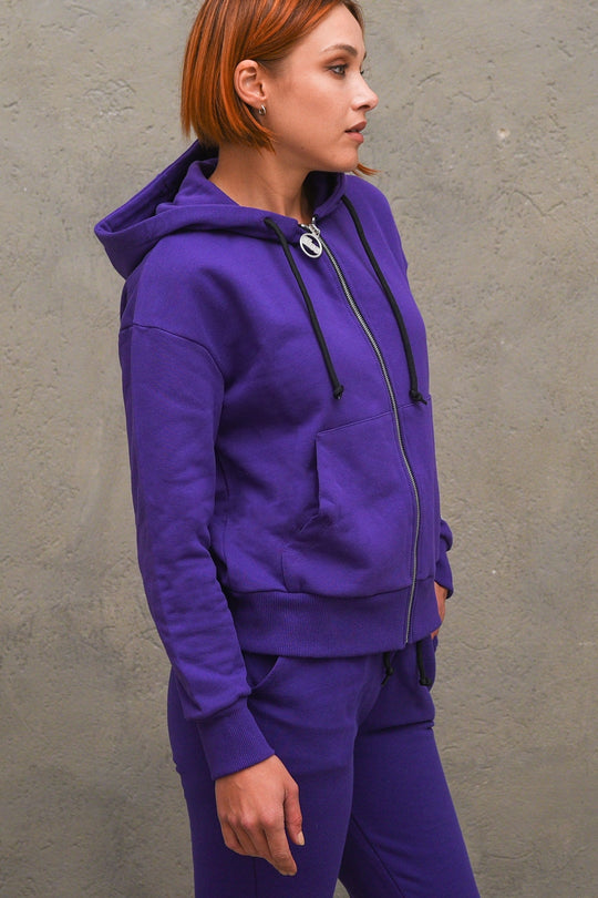 Felpa Cappuccio con Zip - Violet