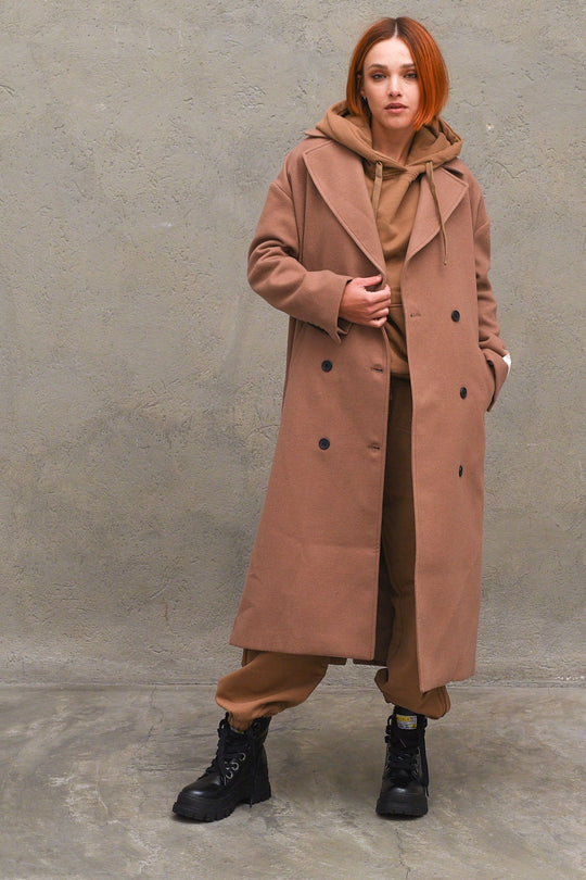 Cappotto in Panno Doppiopetto - Beige