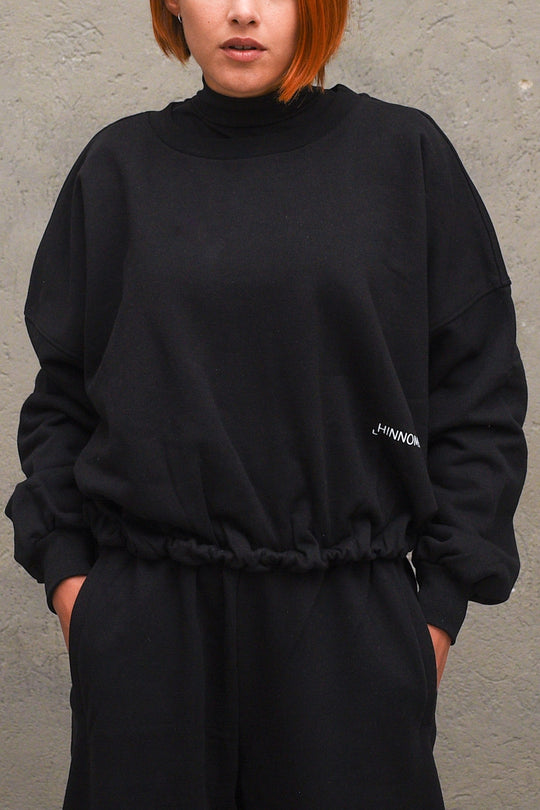 Felpa Corta con Stampa - Nero