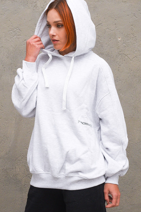 Felpa Cappuccio con Stampa - Grigio Melange Chiaro