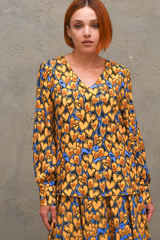 Casacca Fantasia Cuori - Blu/Giallo