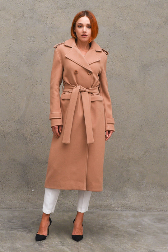 Cappotto Doppiopetto Cintura - Cammello