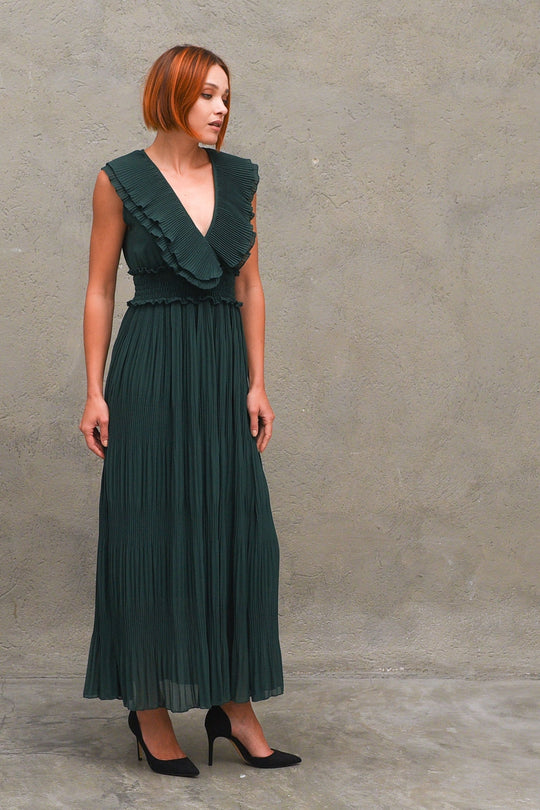 Abito Plisse' Lungo - Verde Bottiglia