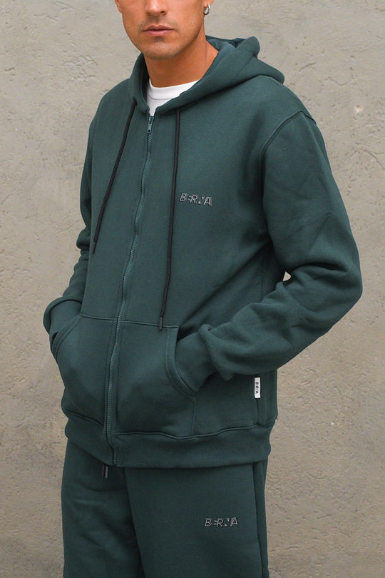 Felpa Zip Stampa Logo - Verde Bosco