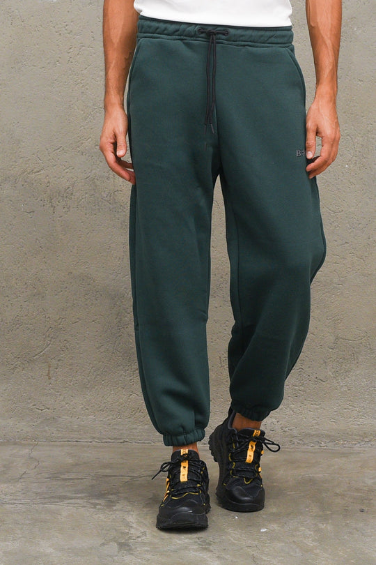 Pantalone Felpa Stampa Logo Berna - Verde Bosco