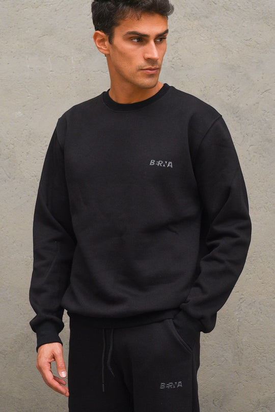 Felpa Girocollo Stampa Logo Berna - Nero