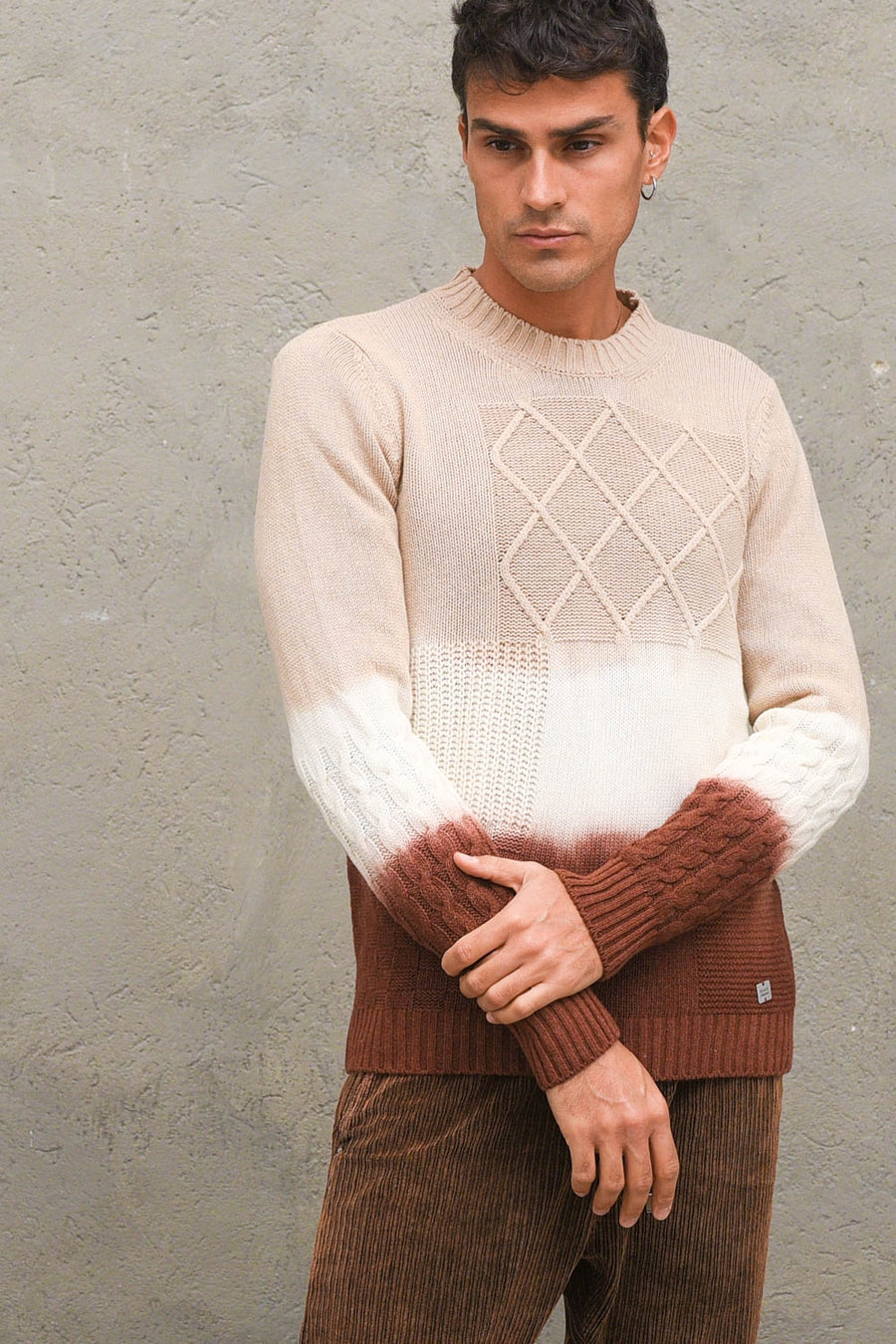 G. Neck Gradient Stitch Pullover - Brown/Bread/Camel