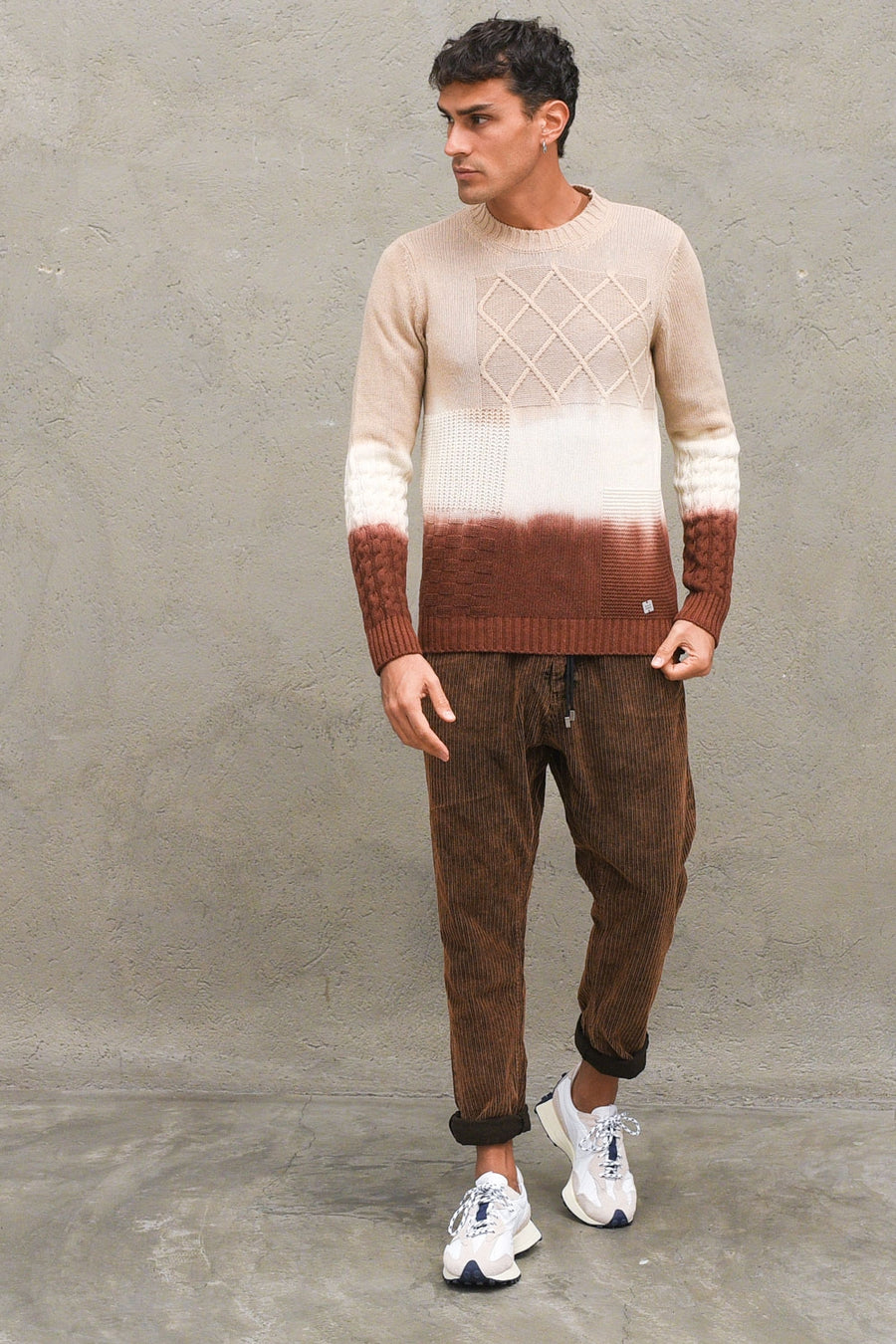 G. Neck Gradient Stitch Pullover - Brown/Bread/Camel — 2