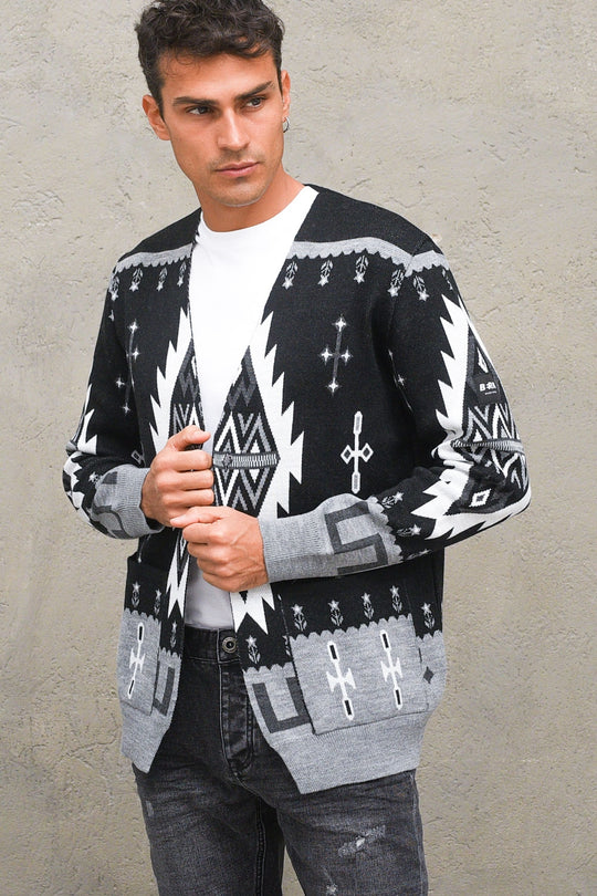 Cardigan Azteco - Nero/Panna