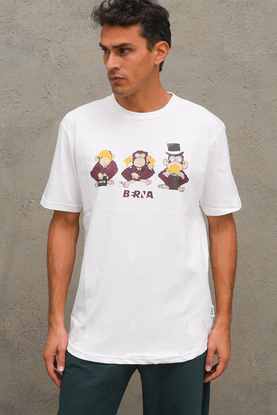 T-shirt Stampa Scimmie - Panna