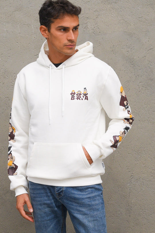 Felpa Cappuccio Stampa Scimmie - Panna