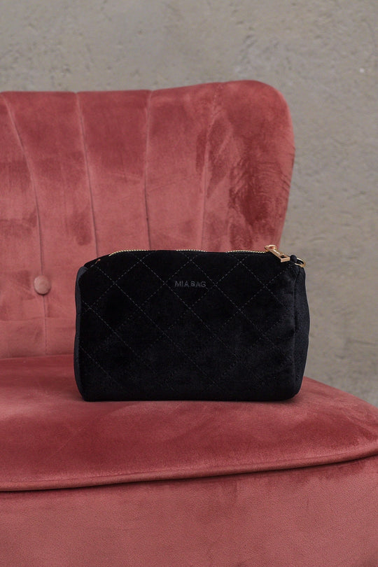 Beauty Case Mini Velluto Trapuntato e Teddy - Nero