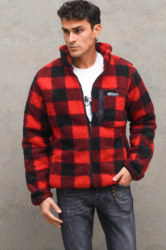 Winter Pass Print Flee Full Zip - Red