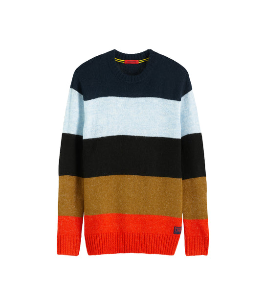 Chunky Crewneck Pull In Block Stripe Pattern - 0217