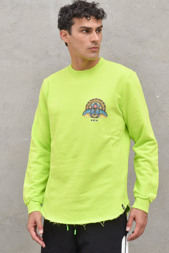 Felpa Girocollo Stampa Scarabeo - Verde Acido