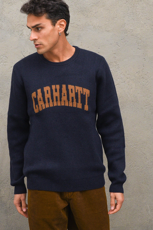 Pullover University Script Sweater - Dark Navy Hamilton Brown