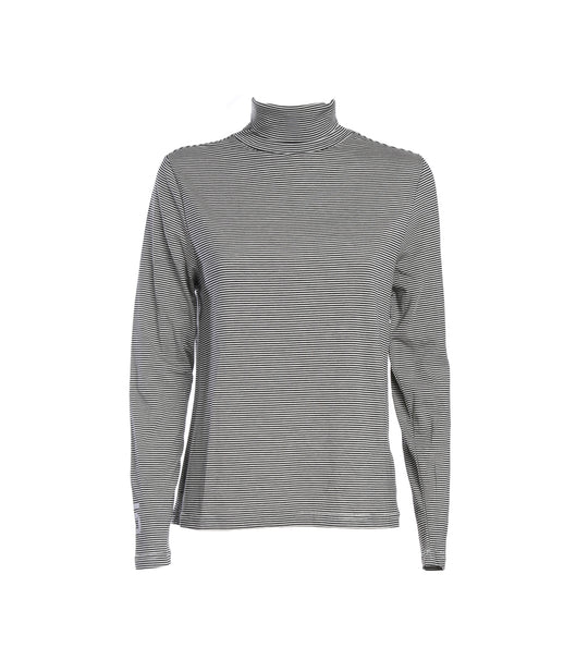 Linnea Jersey Roll-Neck Top - Off White/Black Stripe