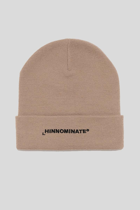 Berretto a Coste Con Risvolto e Ricamo - Biscotto