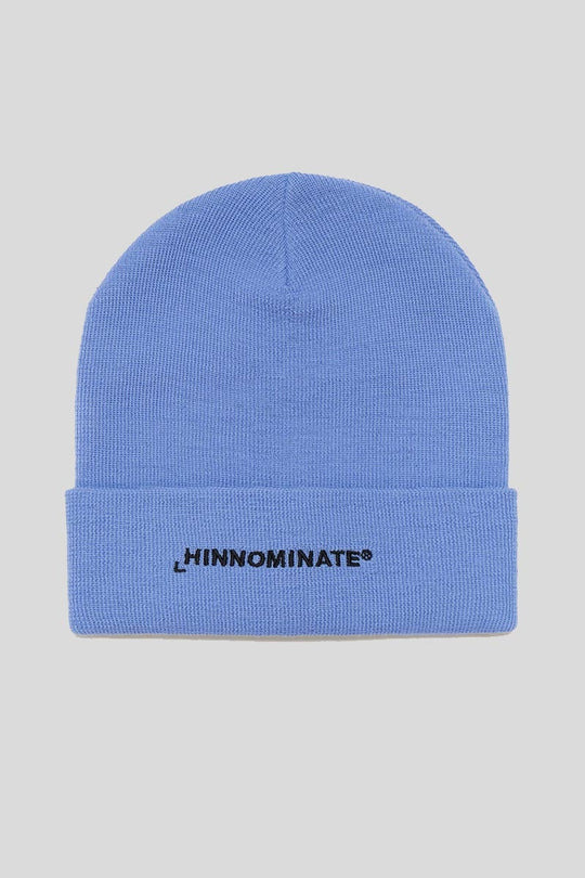 Berretto a Coste con Risvolto e Ricamo - Cielo