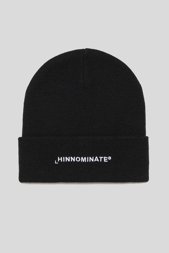 Berretto A Coste Con Risvolto e Ricamo - Nero