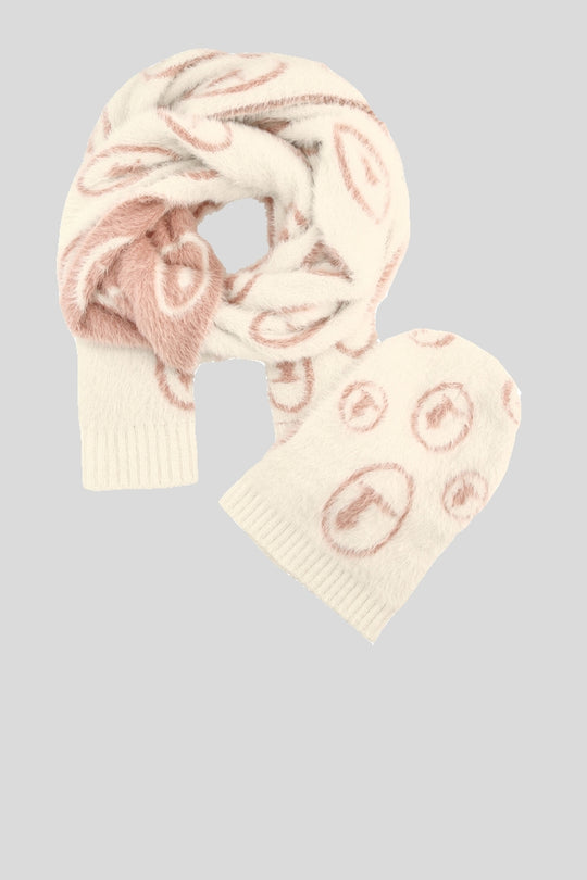 Kit Beanie + Sciarpa Logo Ovali - White/Nude