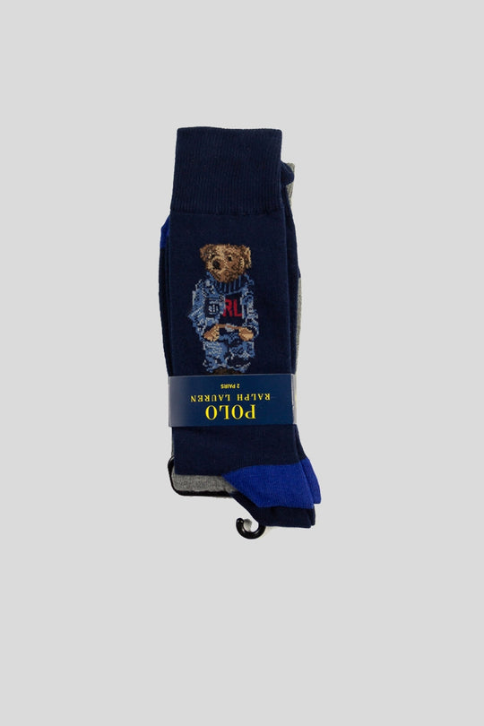 Bear 2Pack Crew Socks - Navy/Grey