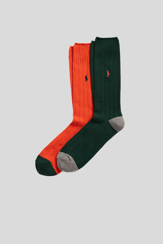 Rib 2 Pack Crew Sock - Green