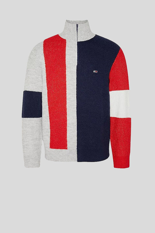 Tjm Colourblock Half Zip Sweater - Lt Grey Multi