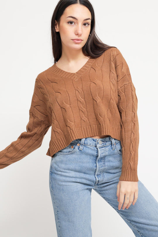 Pullover V Trecce - Cammello