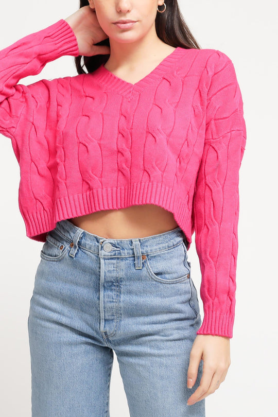 Pullover V Trecce - Fuxia
