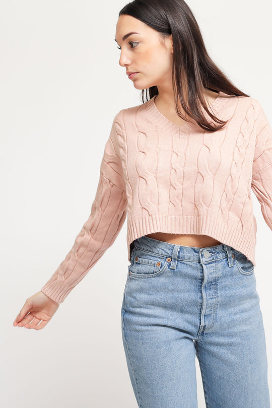 Pullover V Trecce - Rosa