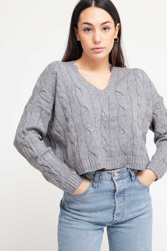 Pullover V Trecce - Grigio