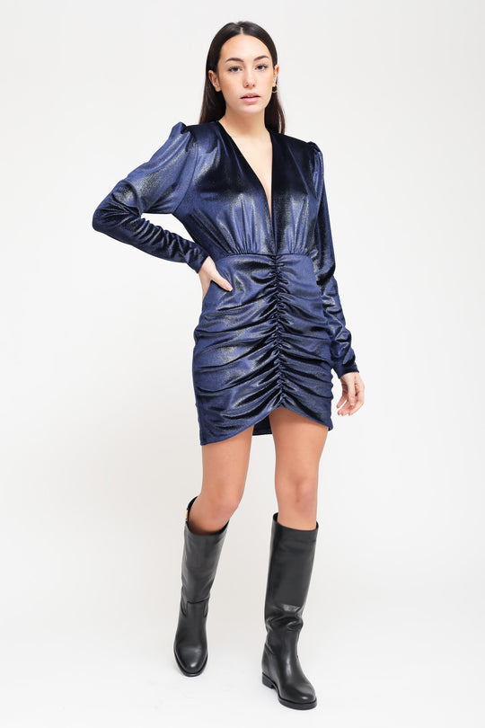 Abito Scollo V Arriccio Donna - Blu