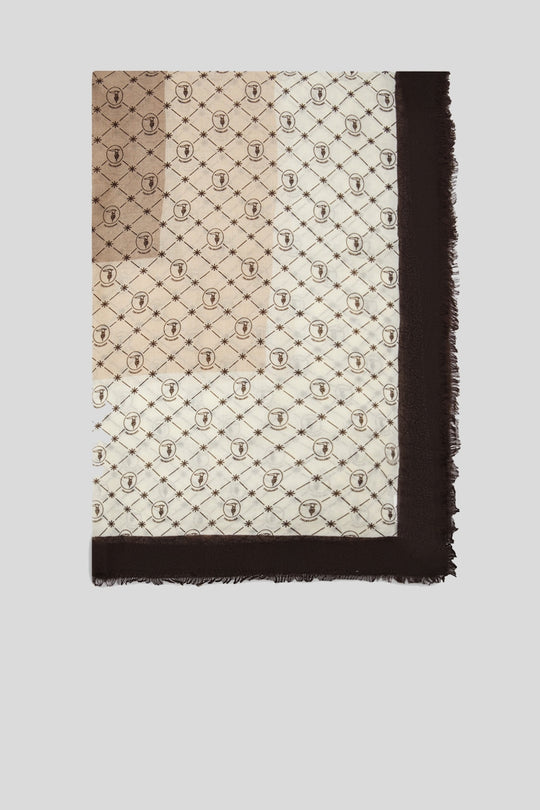 Pashmina 80x180 Monogram Print - White Swan/Dark Brown