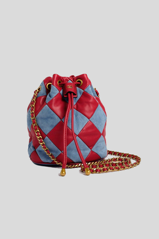 Arlequin Med. Bucket Leather + Suede - Red/jeans