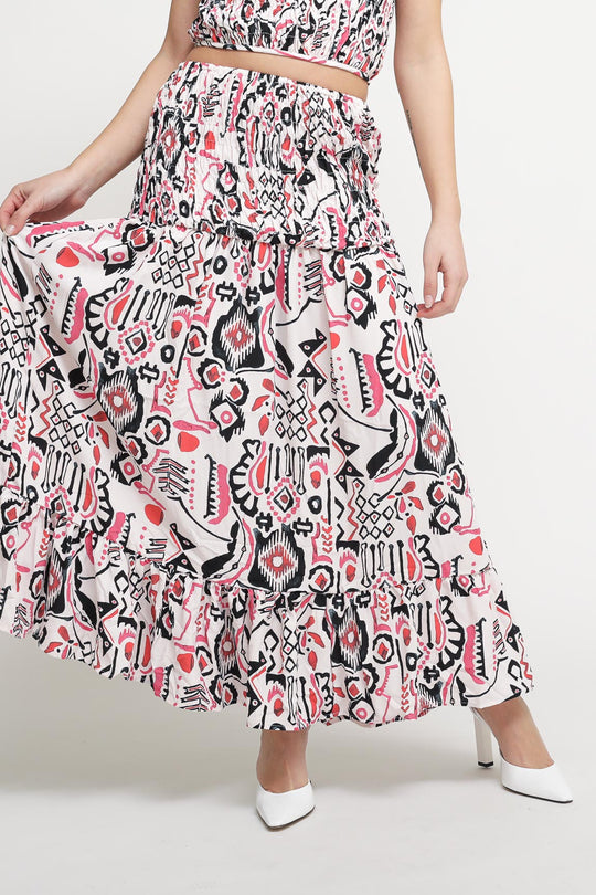 Ladies Skirt - Pink Multi Abstract